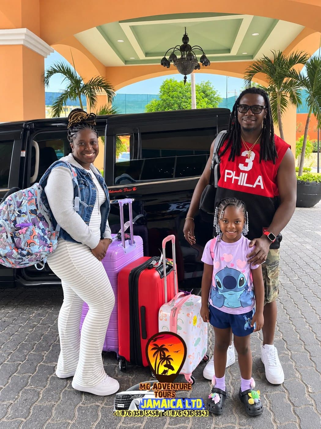 Family with luggage at a hotel transfer