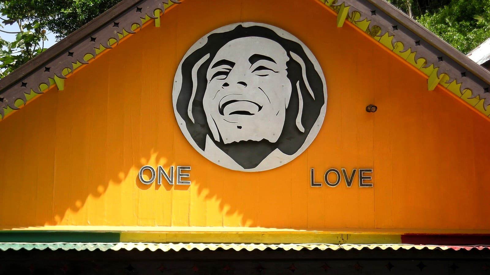 The orange One Love gable at Nine Mile, Bob Marley’s birthplace in St. Ann